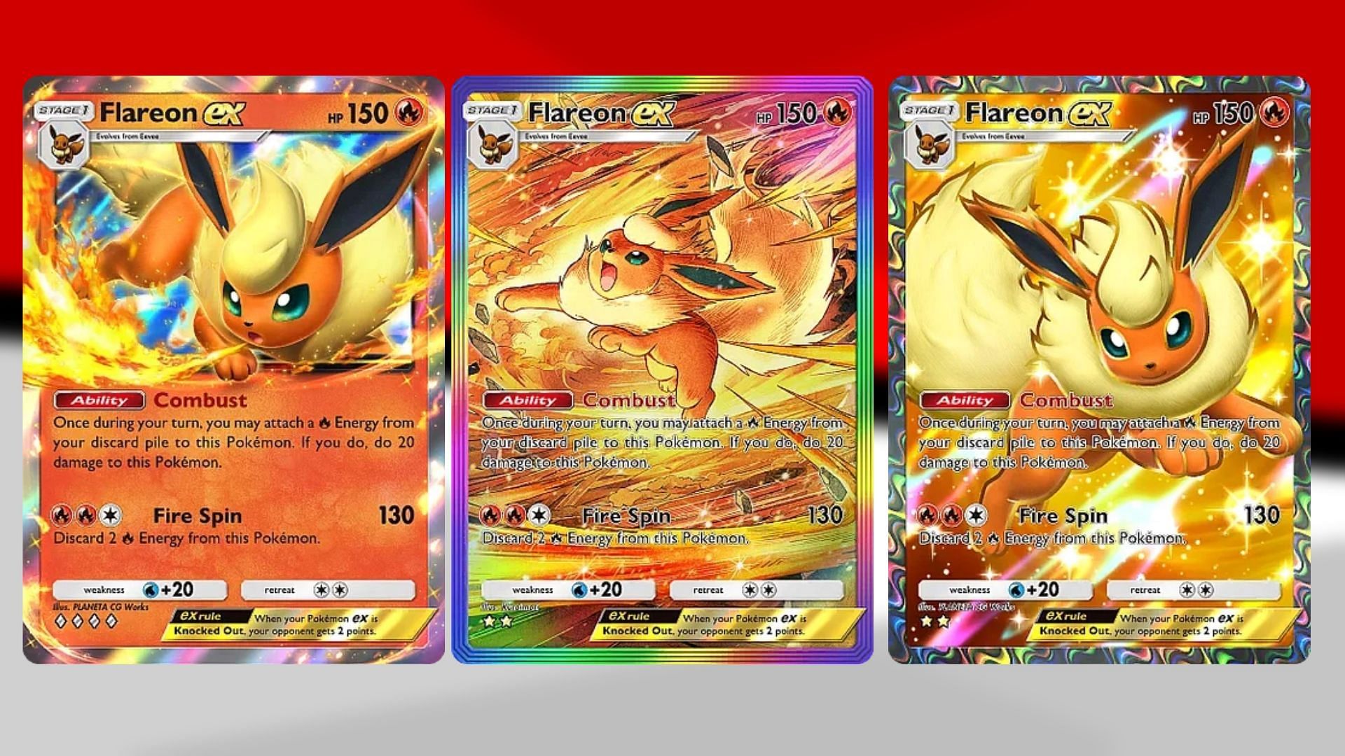 All Flareon ex variants in PTCGP (Image via TPC)